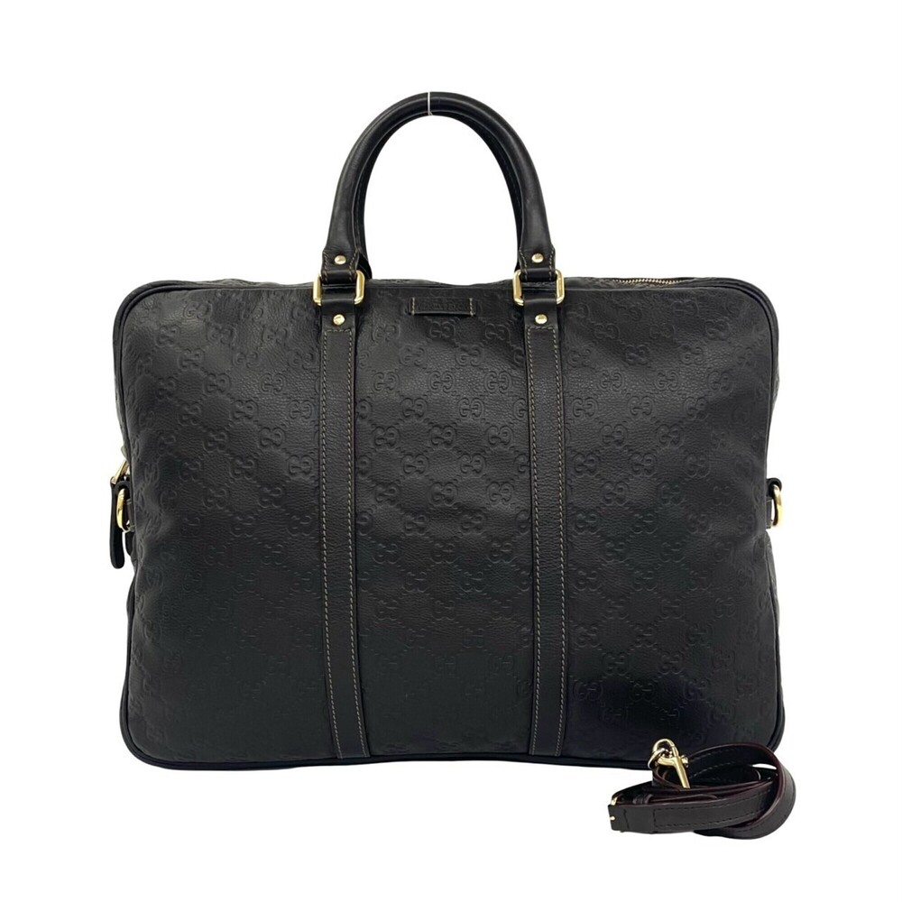 GUCCI GG Pattern Leather 2-Way Shoulder Bag/Handbag/Business Bag, Dark Brown,...
